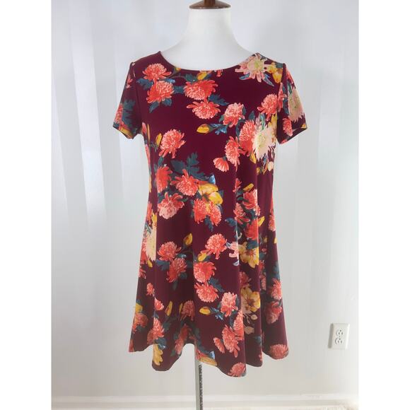 FRENCH GREY Multicolor Floral Print Short Sleeve Tunic - Picture 1 of 8